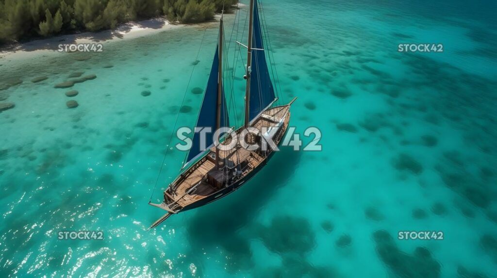 Wunderschön gestaltete Yacht, die auf kristallklarem Wasser segelt