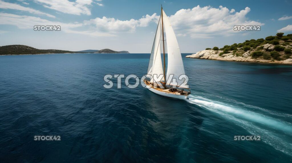 Wunderschön gestaltete Yacht, die auf kristallklarem Wasser segelt zwei