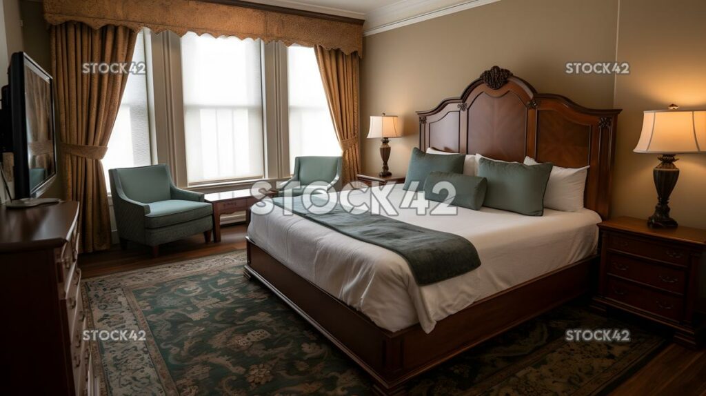 beautifully decorated hotel room with a plush bed and ele three