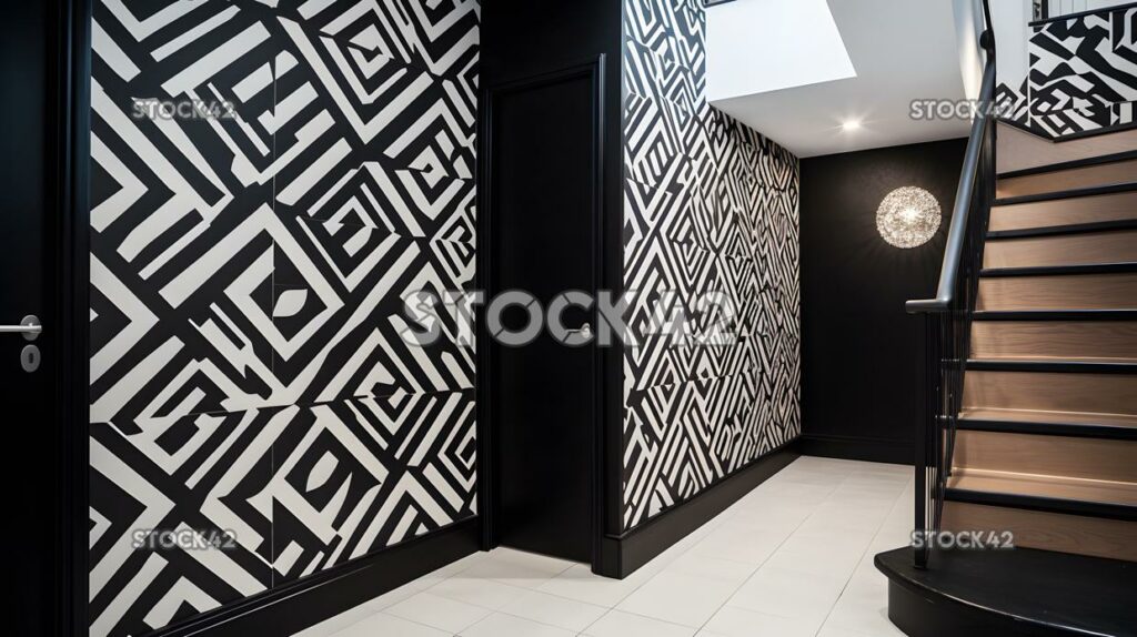 black and white geometric pattern adds a touch of sophist