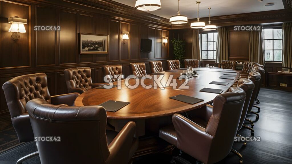 boardroom with a large impressive table and executive cha three