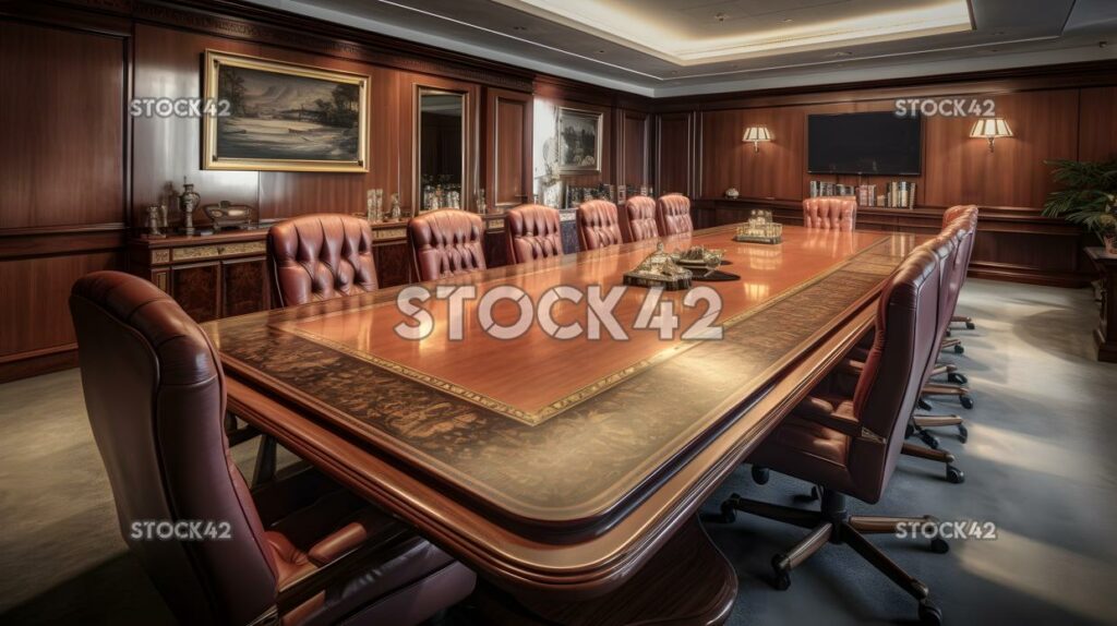 boardroom with a large impressive table and executive cha two