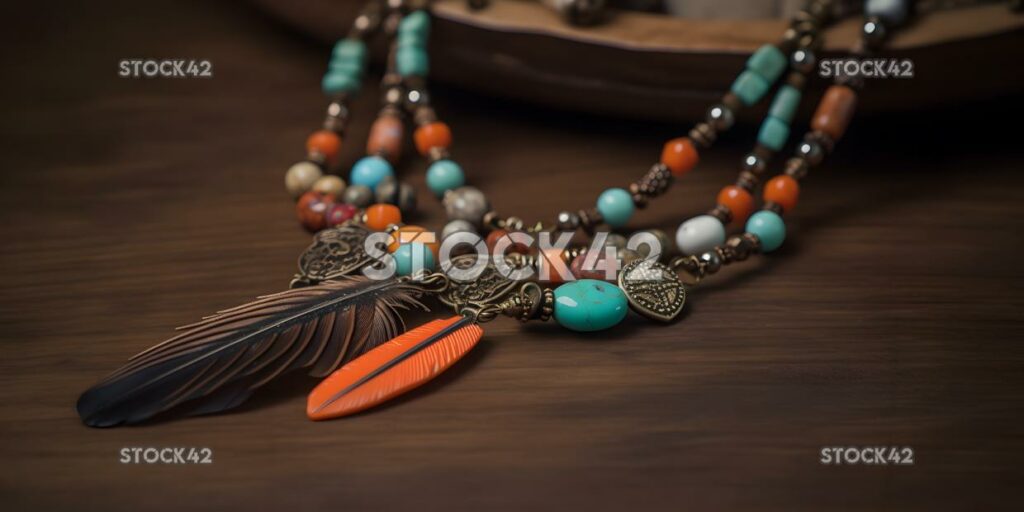 bohemian style necklace with feathers and beads one