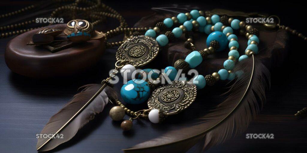 bohemian style necklace with feathers and beads two