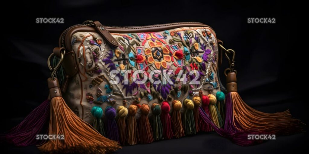 bohemian style purse with tassels and embroidery three