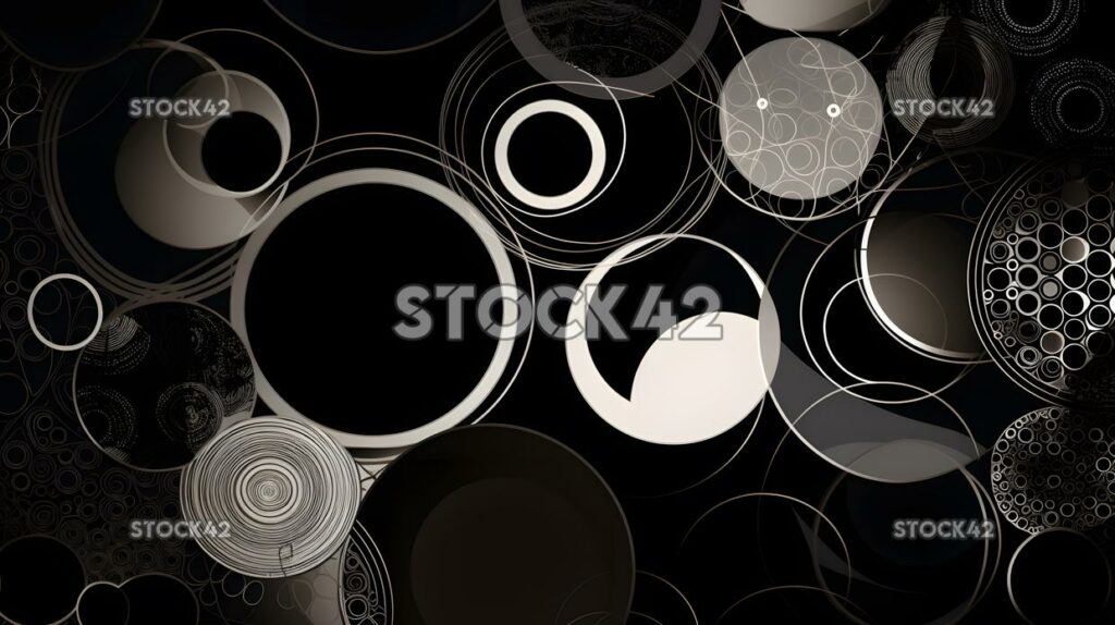 bold graphic pattern of black and white circles on a dark