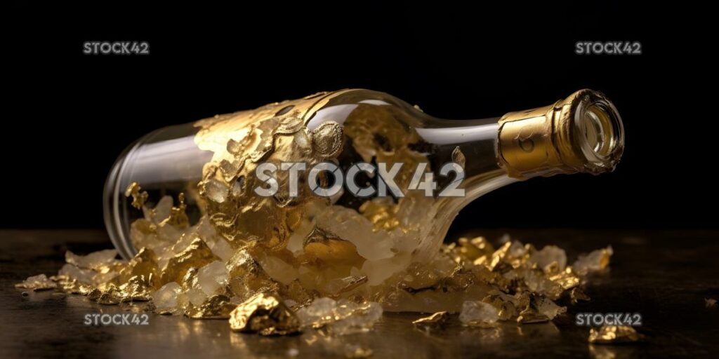 Flasche Champagner mit Goldflocken im Inneren