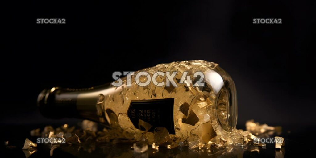 bottle of champagne with gold flakes inside one