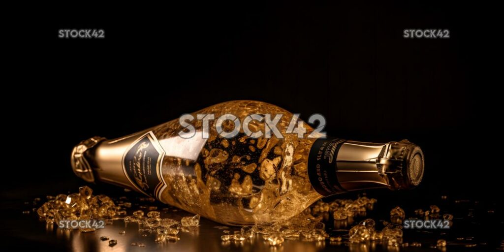 bottle of champagne with gold flakes inside three