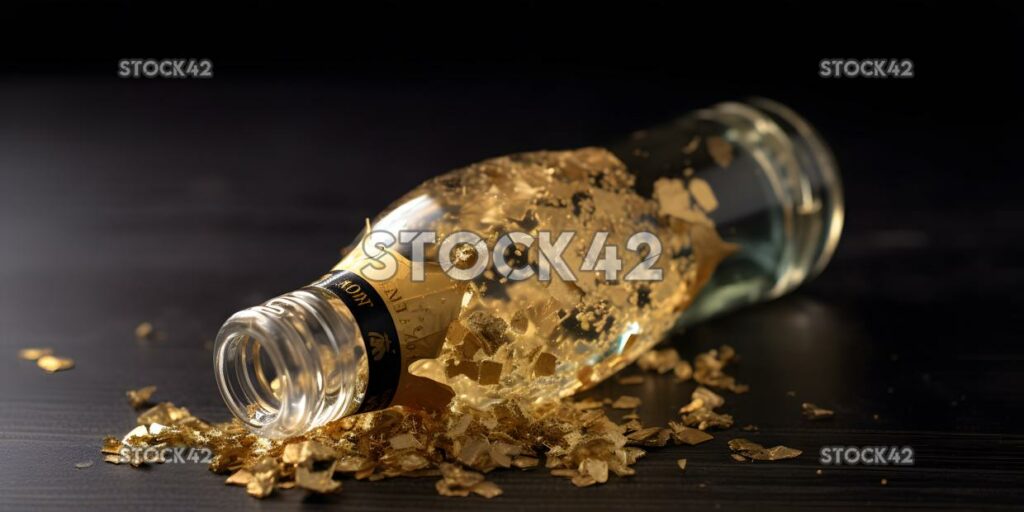 bottle of champagne with gold flakes inside two