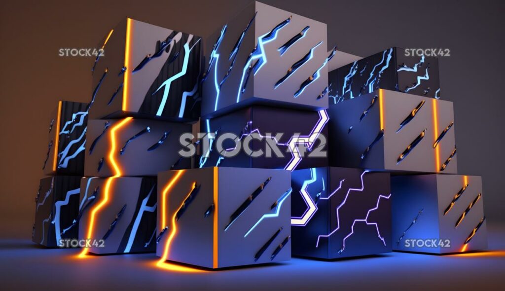 boxes art background abstract blue white neon colors cont