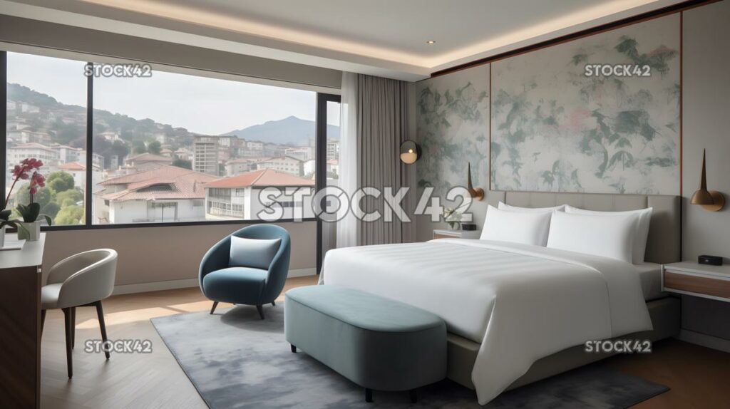 bright and airy hotel room with a balcony overlooking the