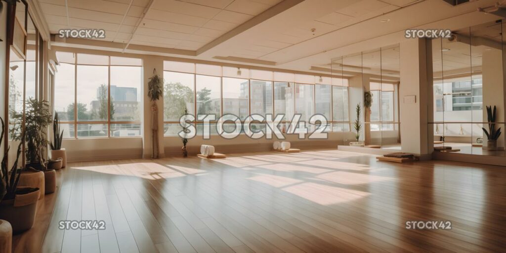 bright and airy yoga studio with bamboo floors and plenty one