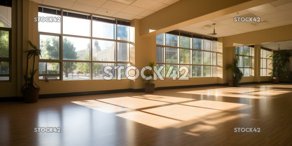 bright and airy yoga studio with bamboo floors and plenty two