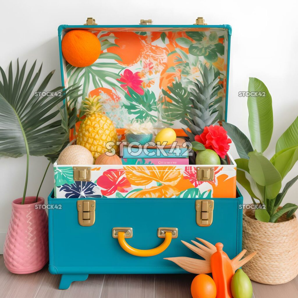 bright and colorful suitcase filled with all the essentia one