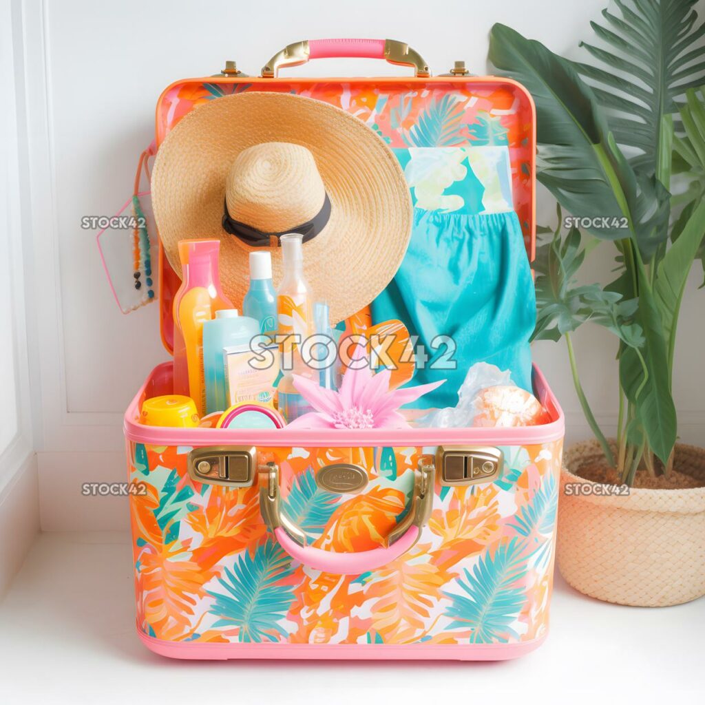 bright and colorful suitcase filled with all the essentia two