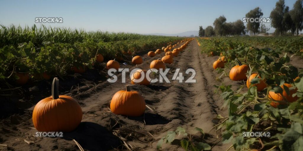 Parche de calabaza de color naranja brillante listo para la cosecha tres