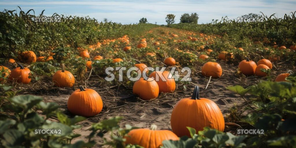 Leuchtend orangefarbenes Kürbisbeet bereit für die zweite Ernte