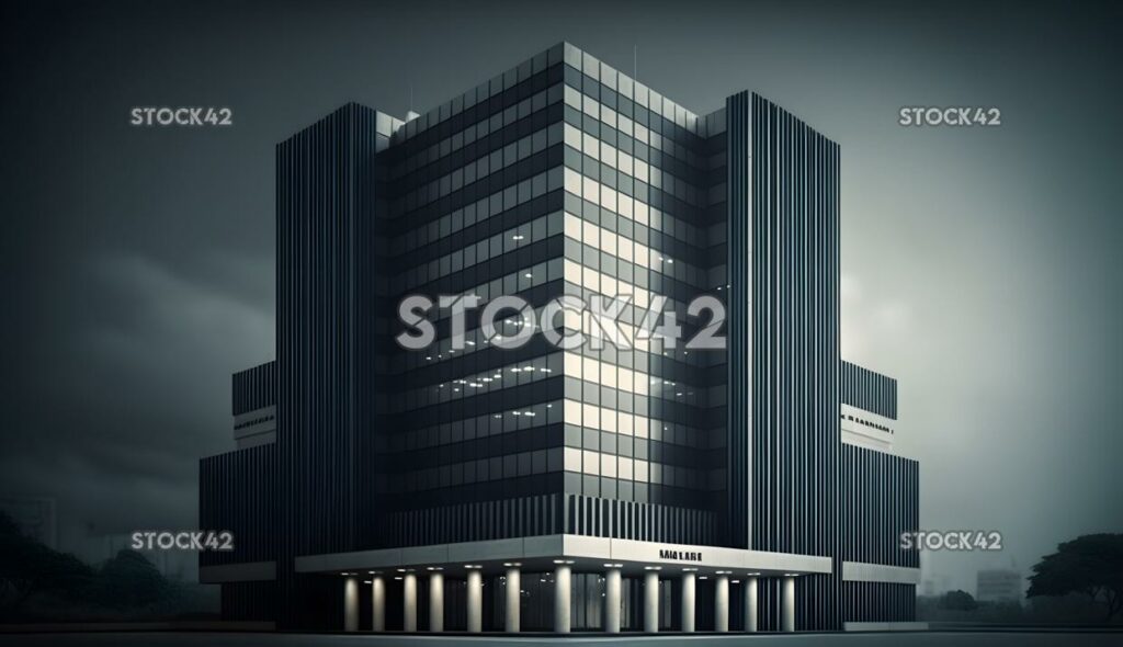 Edificio de la torre de negocios realista Digital Render uno