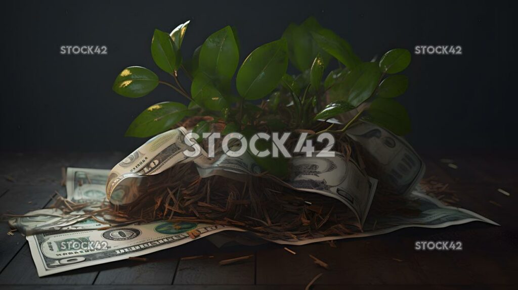 business finance investment money growth Hyper-realistic  two