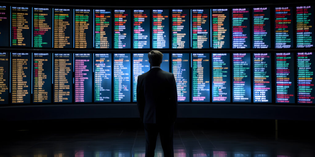 businessman standing confidently in front of a large wall one