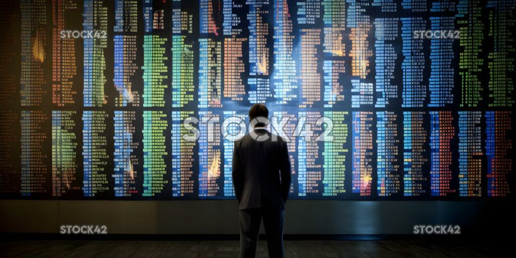 businessman standing confidently in front of a large wall three