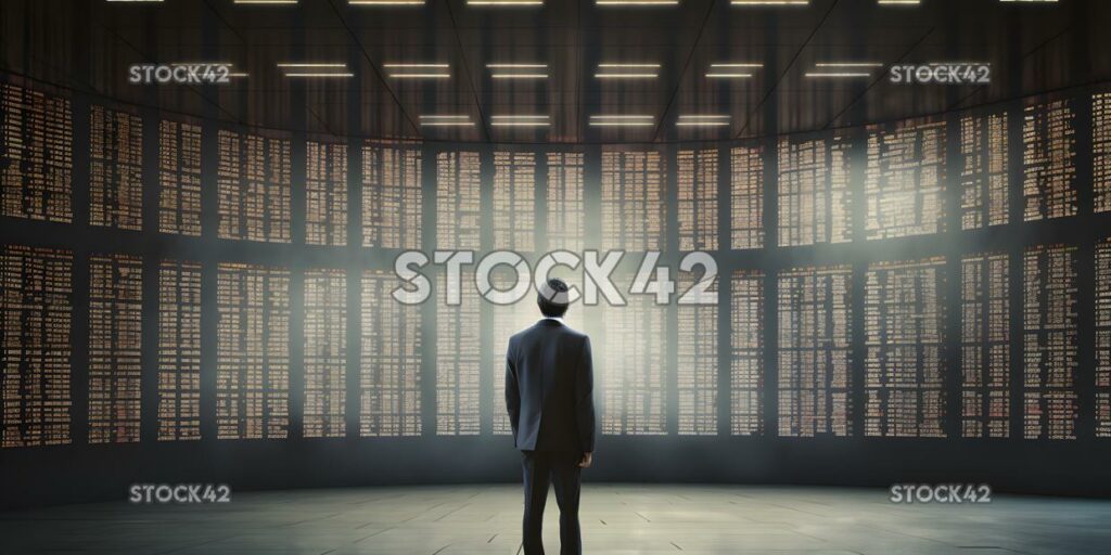 businessman standing confidently in front of a large wall two