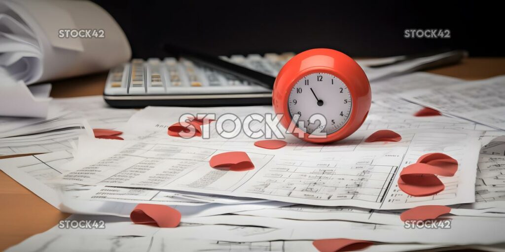 calendar with a deadline circled in red and a pile of pap