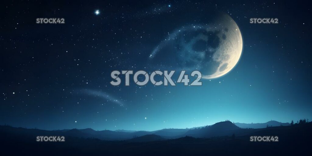 celestial background with a glowing moon and stars in a d