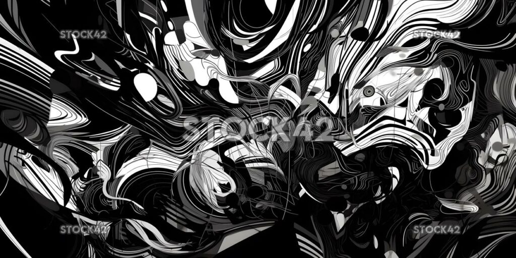 chaotic blend of black and white lines and shapes