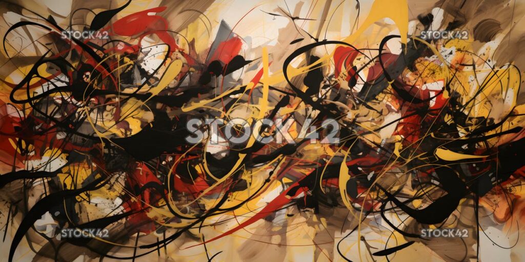 chaotic blend of red yellow and black lines and shapes two