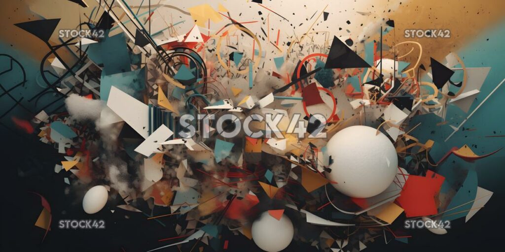 chaotic collage of abstract shapes and textures