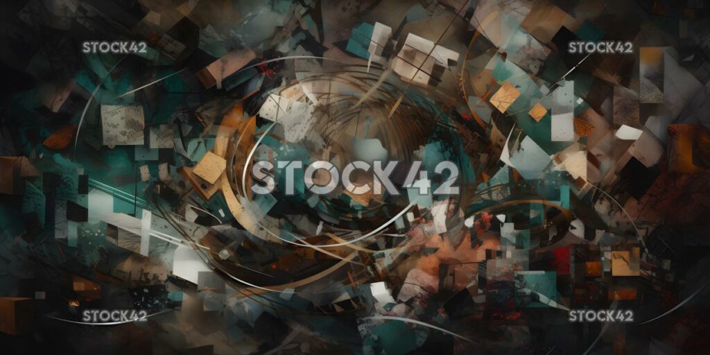 chaotic collage of abstract shapes and textures one