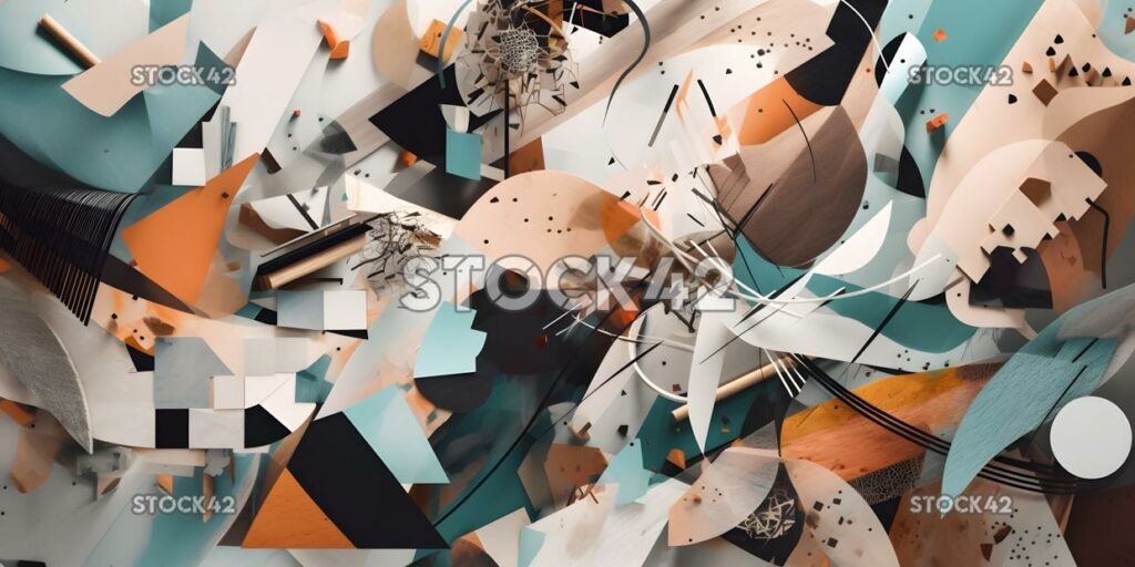 chaotic collage of abstract shapes and textures seven