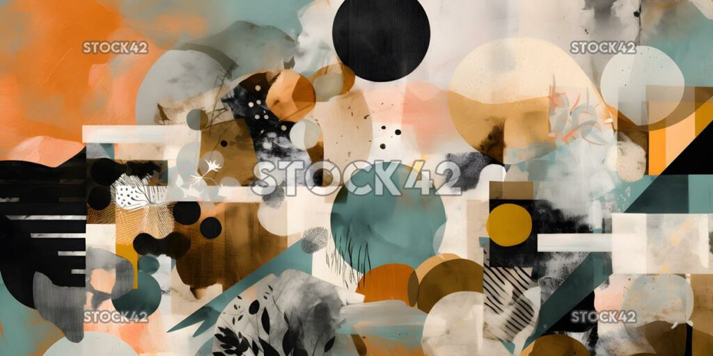 chaotic collage of abstract shapes and textures three