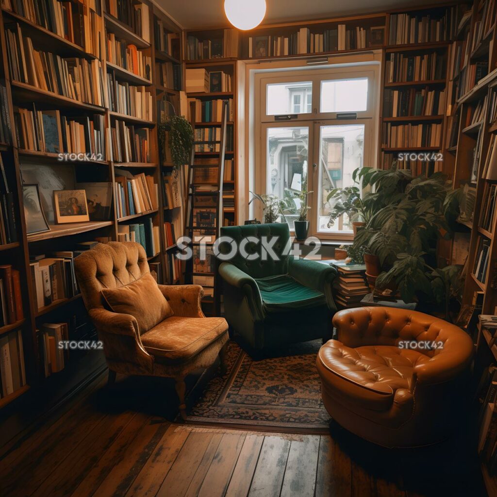 Librería encantadora y acogedora con estantes llenos de libros