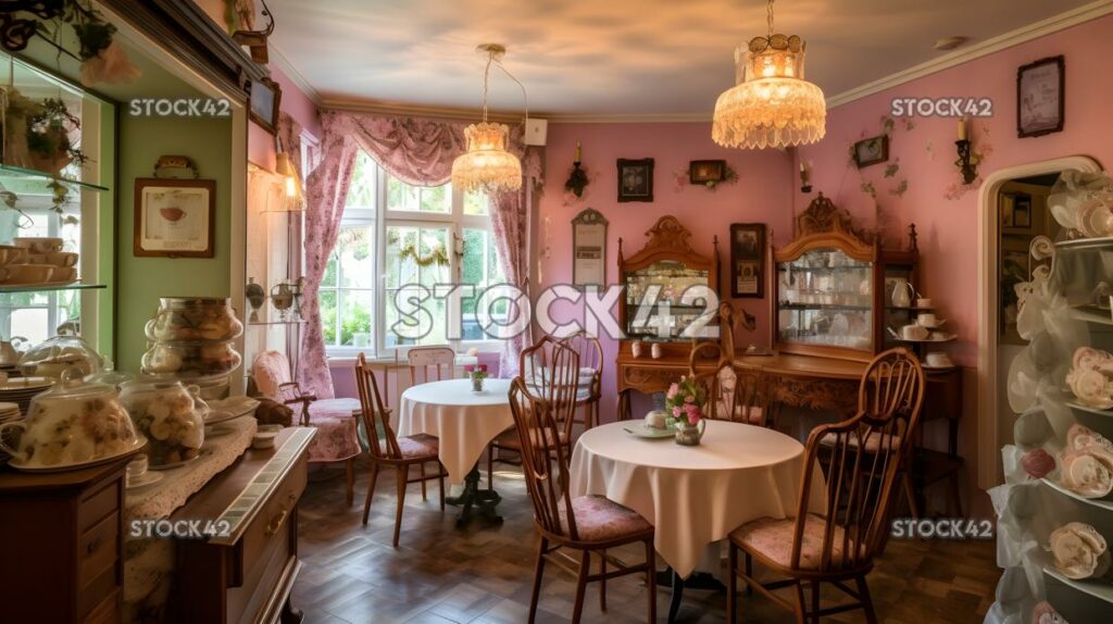 charming and quaint tea room with vintage decor and a coz two