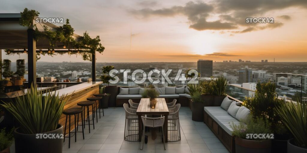 Elegante y moderno bar en la azotea con impresionantes vistas de la CI