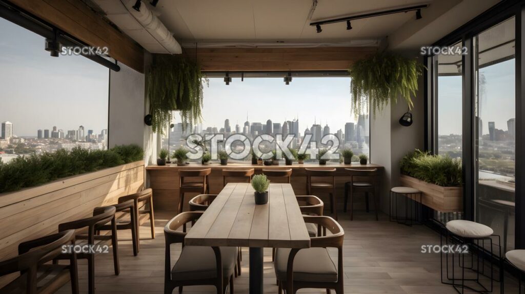 Restaurante elegante y moderno en la azotea con impresionantes vistas de uno