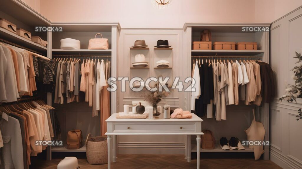 chic boutique with racks of stylish clothing and accessor two