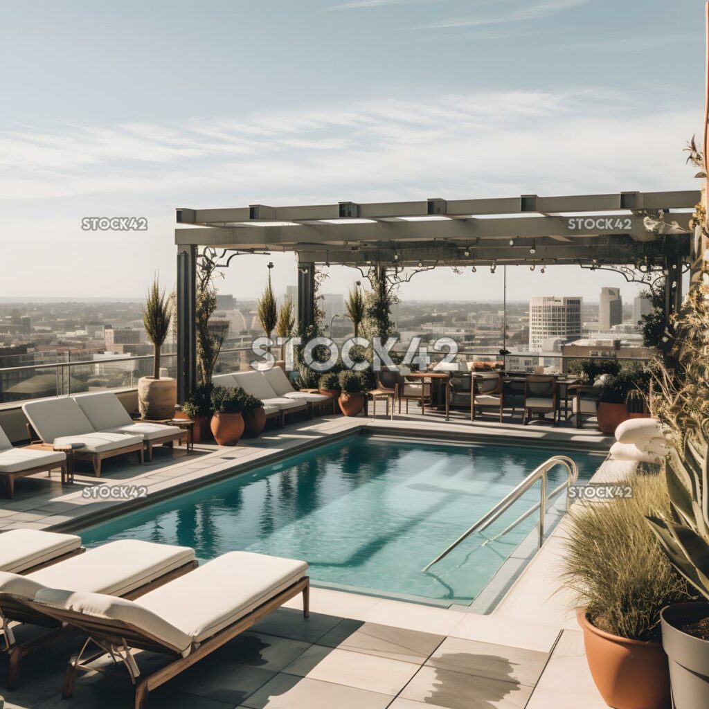 Elegante bar en la azotea con cócteles con vistas panorámicas y caca