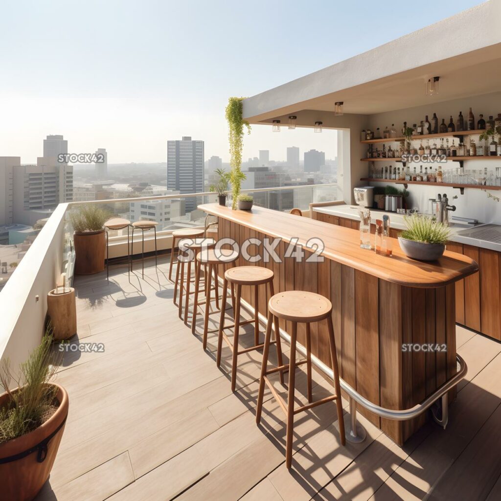 Elegante bar en la azotea con cócteles con vistas panorámicas y un poo dos