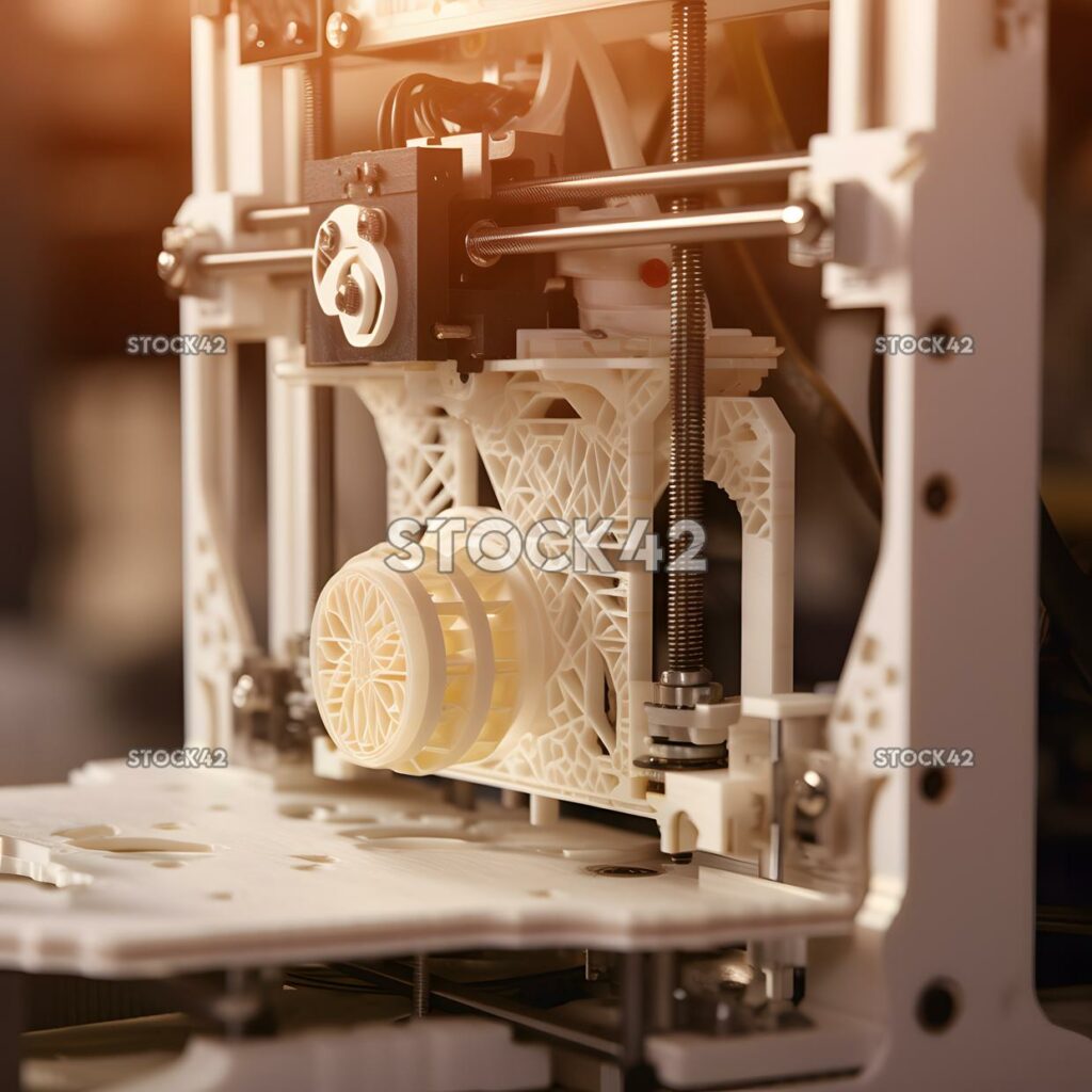 Primer plano de una impresora 3D creando un pequeño e intrincado modelo