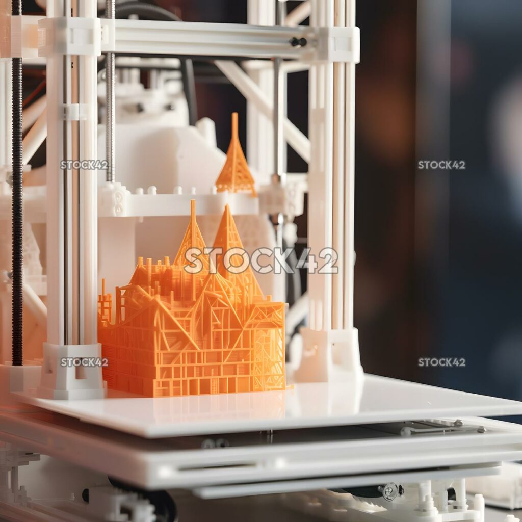 close-up of a 3D printer creating a small intricate model one