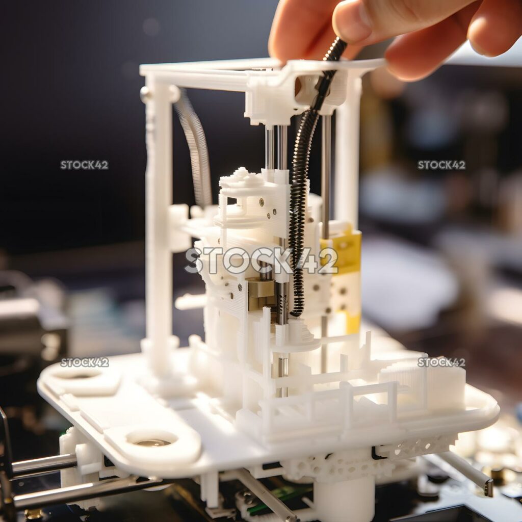 close-up of a 3D printer creating a small intricate model three