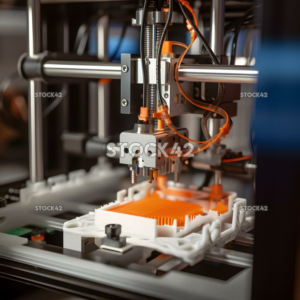 close-up of a 3D printer creating a small intricate model two