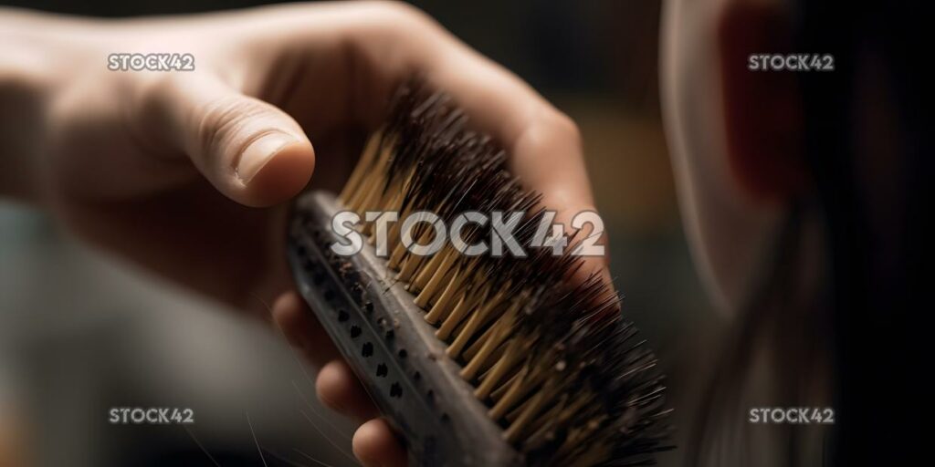 Nahaufnahme eines Pinsels, der verwendet wird, um das Haar einer Person zu stylen