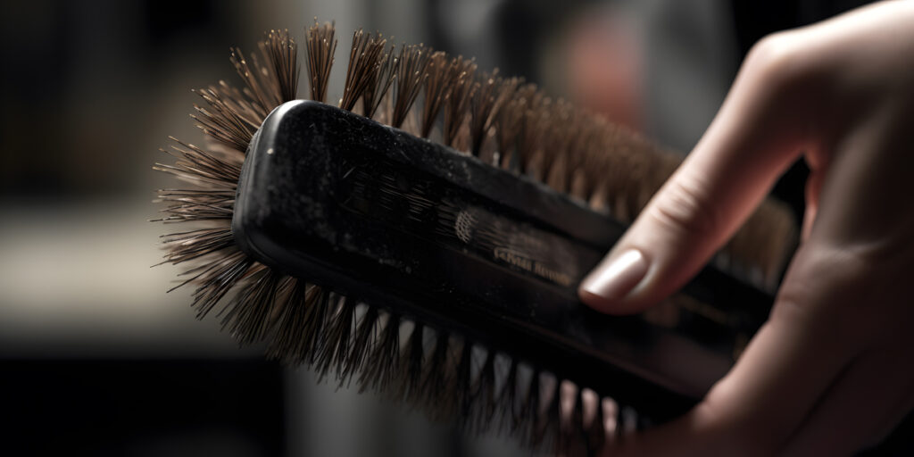 close-up of a brush being used to style a persons hair three