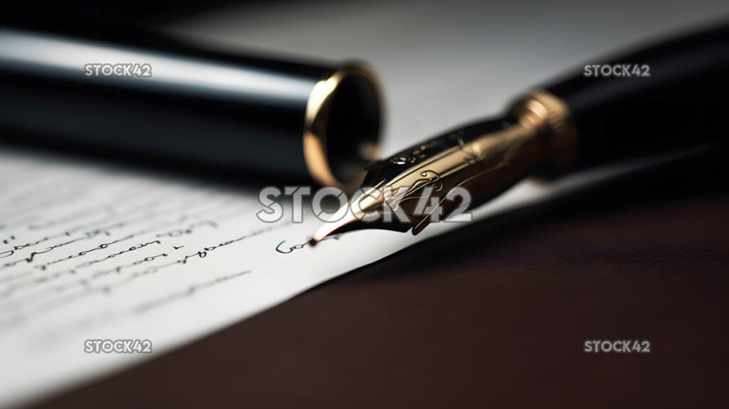 close-up of a fountain pen on top of a contract document