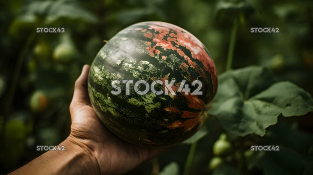 close-up of a freshly picked watermelon one